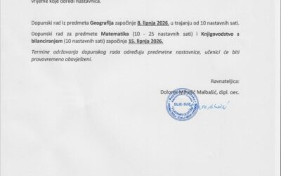 Obavijest o održavanju predmetnog ispita i dopunskog rada za maturante